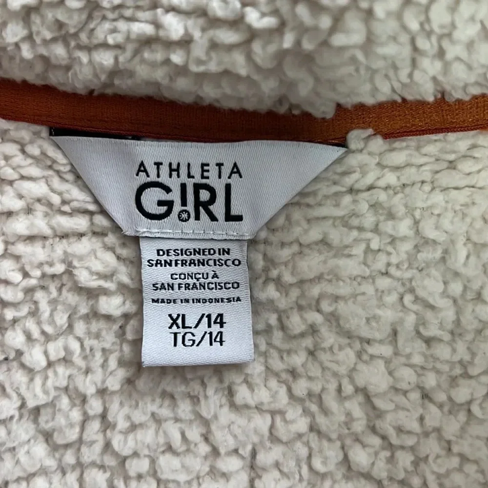 Athleta Girl Cream/Orange Long Sleeve So Snug Sherpa Half Zip Size X-Large/14